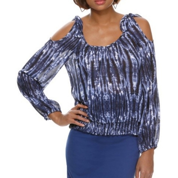 Miss Tina by Tina Knowles Multicolor Cold Shoulder Top w/ Ties Women's Size XXL - Picture 4 of 7